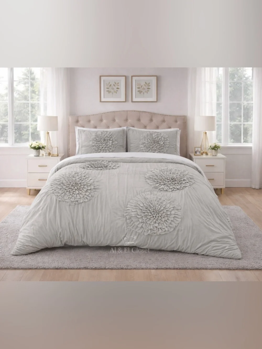 Lush Décor Serena Comforter Set King 3PC Light Gray Floral Textured New With Tag